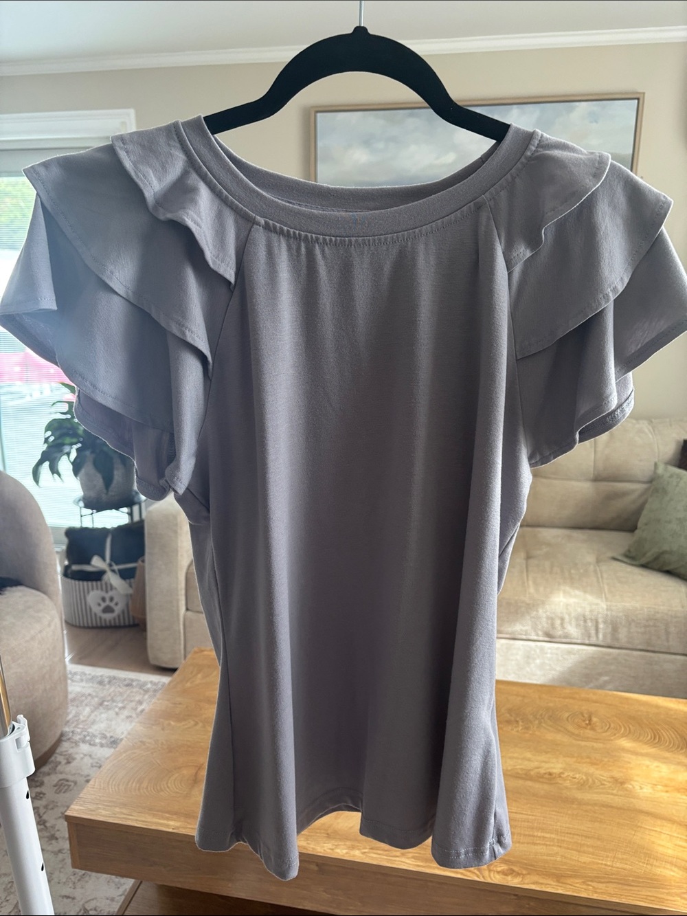 Women's Ruffle Sleeve Top - Gray